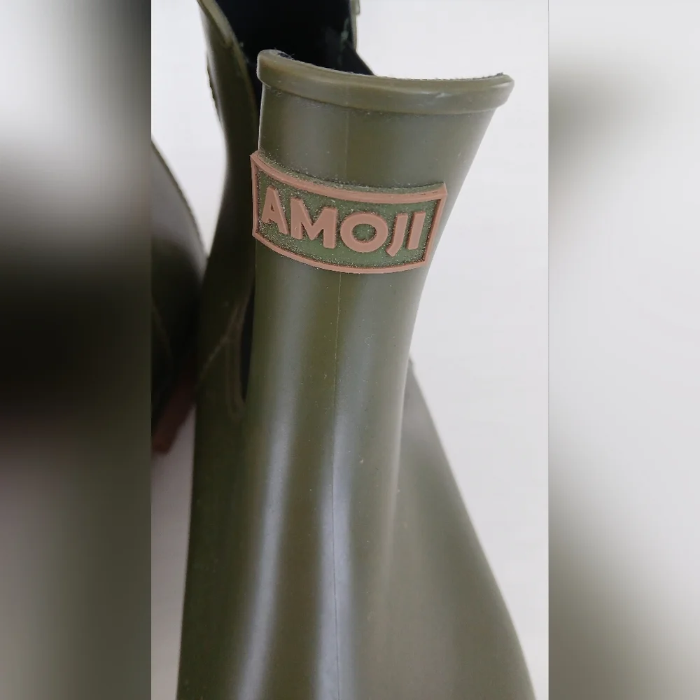 AMOJI Waterproof Slip‑On Rain Booties – Olive Green – Size 28 (Unisex)